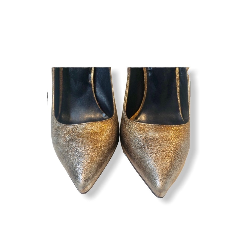 JFK Made In Italy Silver/Gold Pointed Toe Leather Pumps Heels Shoes SZ 8.5 - Picture 4 of 4